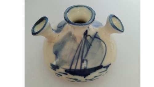 `Clearance Sale` - 3 Spout Delft Style Small Vase