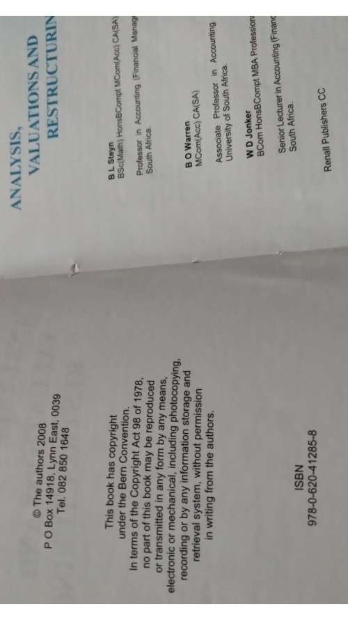 Analysis, Valuations and Restructuring - 2008 - Warren, Steyn, Jonker