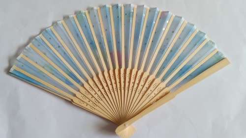 Light bamboo folding hand /decorative fan -  blue