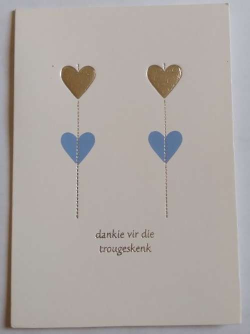 Clearance Sale - Dankie Kaart +  Koevert -  Trougeskenk  16cm x 15cm