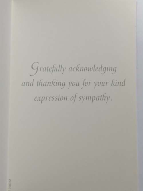 Clearance Sale - Thank You Sympathy Card +  Envelope  13.5cm x 8cm