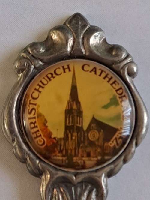 Vintage souvenir spoon -Christchurch Cathedral -  NZ - Stuart -  silver plated (?)