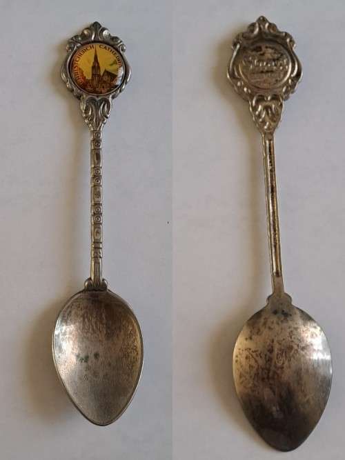 Vintage souvenir spoon -Christchurch Cathedral -  NZ - Stuart -  silver plated (?)