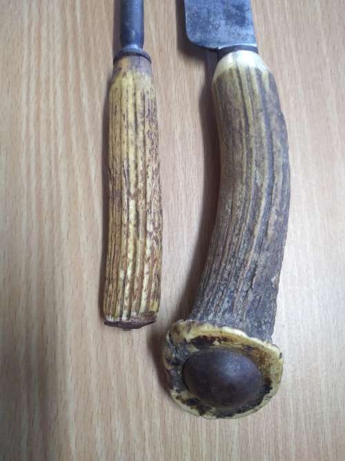 Antique J.Rodgers Carving Knife and Wade Wingfield Robotham Sharpening Steel with Stag Handles