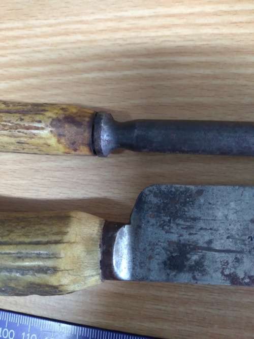 Antique J.Rodgers Carving Knife and Wade Wingfield Robotham Sharpening Steel with Stag Handles