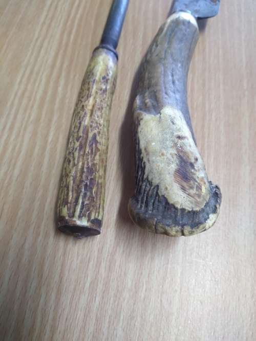 Antique J.Rodgers Carving Knife and Wade Wingfield Robotham Sharpening Steel with Stag Handles