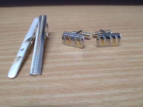 Plated Cufflinks and Tie Clip Set + Extra Tie Clip