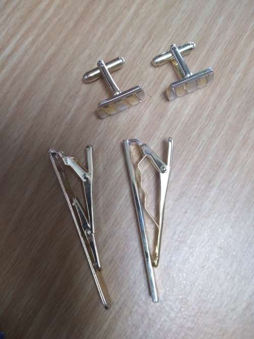 Plated Cufflinks and Tie Clip Set + Extra Tie Clip