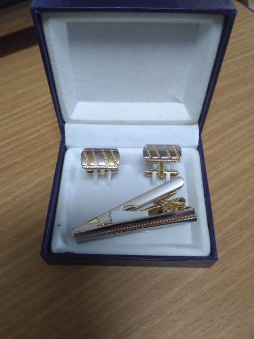 Plated Cufflinks and Tie Clip Set + Extra Tie Clip