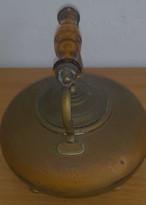 Antique Brass Teapot With Vintage Amber Glass Handle