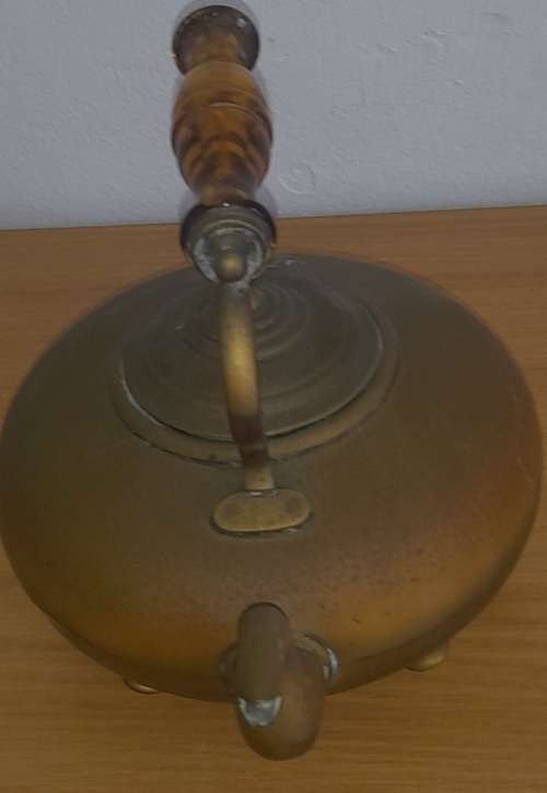 Antique Brass Teapot With Vintage Amber Glass Handle