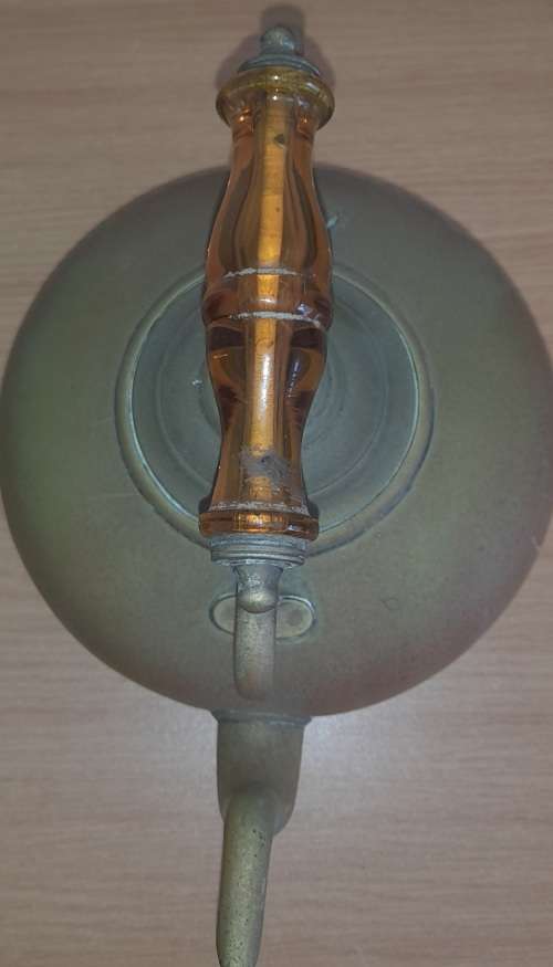 Antique Brass Teapot With Vintage Amber Glass Handle