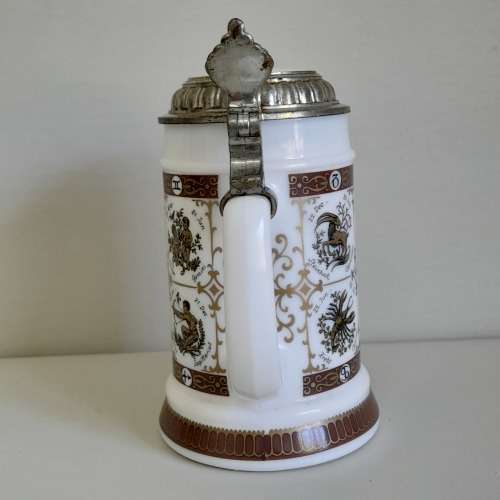 Original BMF Bierseidel German Beer Stein White Milk Glass Horoscope Design