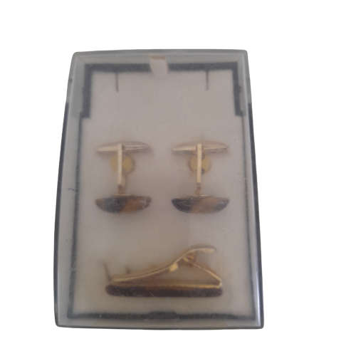 South African Tiger Eye Tie Clip and Cuff Links