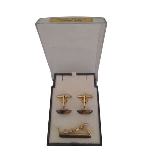 South African Tiger Eye Tie Clip and Cuff Links