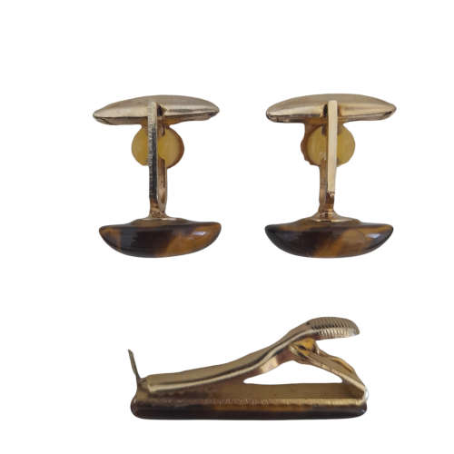 South African Tiger Eye Tie Clip and Cuff Links