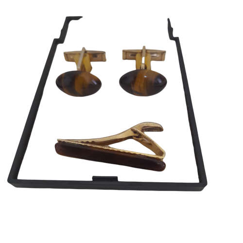 South African Tiger Eye Tie Clip and Cuff Links