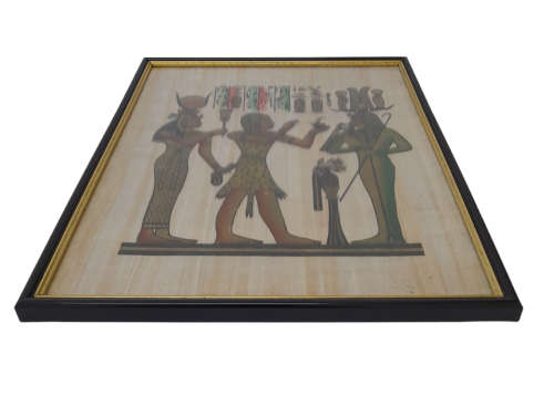 Egyptian Papyrus - 400mm x 300mm` - Seti I, The Priest And Hathor - Plastic Frame and Glass