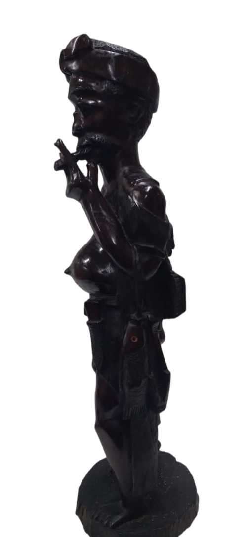 African Wooden Carving - Fisherman, Smoking (QC1165)