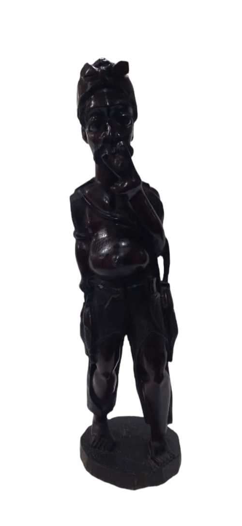African Wooden Carving - Fisherman, Smoking (QC1165)