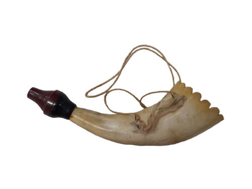 Decorative Powder Horn with Carved Rim 