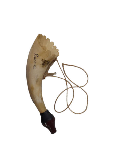 Decorative Powder Horn with Carved Rim 