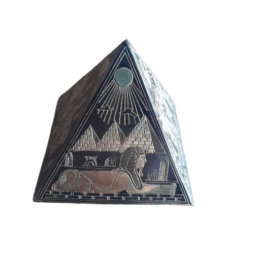 Egyptian Etched Brass Pyramid Paperweight