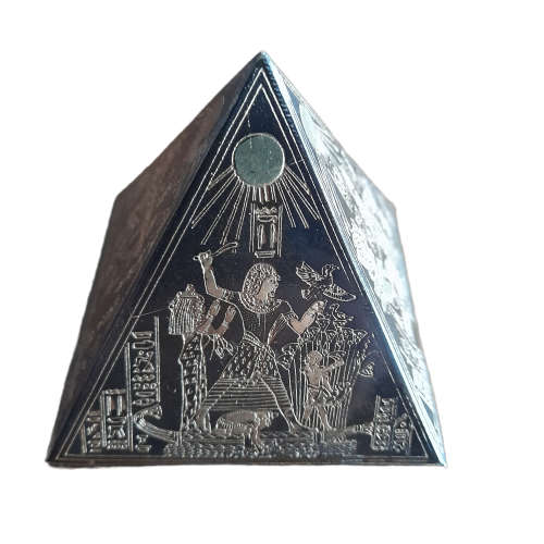 Egyptian Etched Brass Pyramid Paperweight