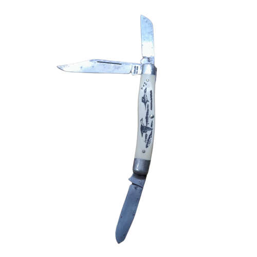 Vintage Schrade Scrimshaw Model SC505 Stockman Pocket Knife