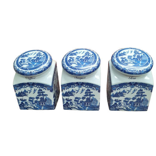 Jones & Middleton Ltd Blue Willow Coffee, Tea and Sugar Canisters