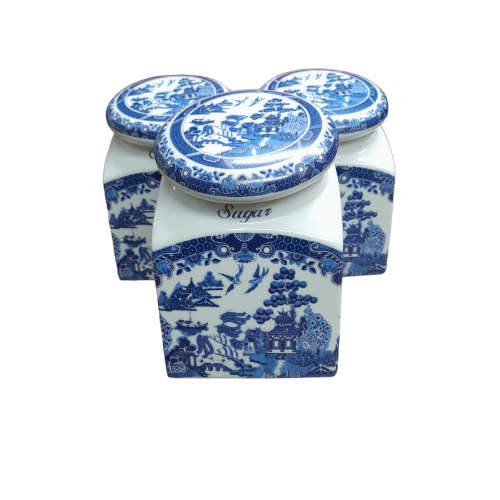 Jones & Middleton Ltd Blue Willow Coffee, Tea and Sugar Canisters
