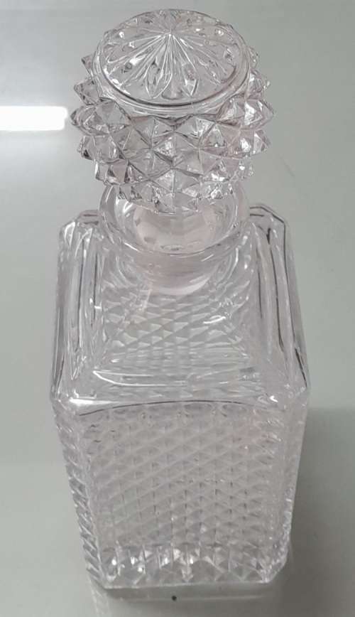 Vintage 1970-1980s Diamond-Cut Crystal Glass Alcohol Decanter