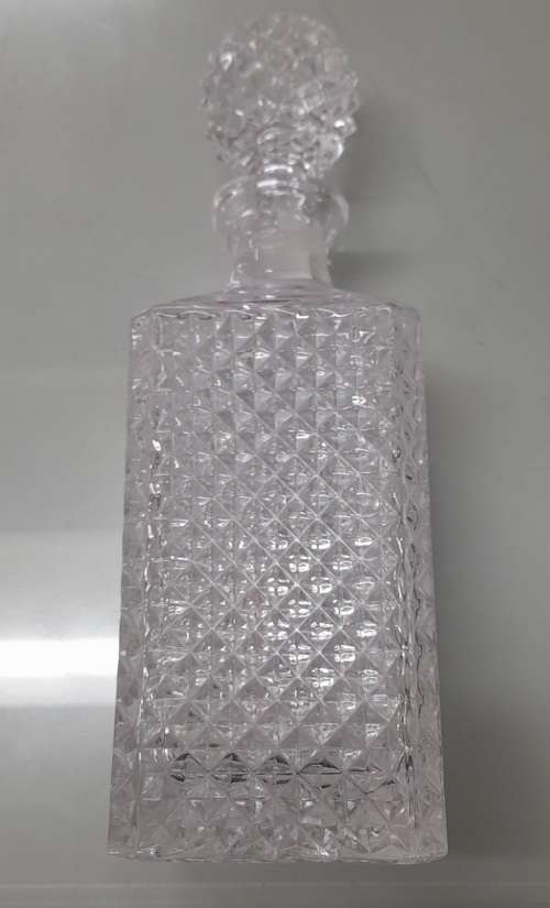 Vintage 1970-1980s Diamond-Cut Crystal Glass Alcohol Decanter