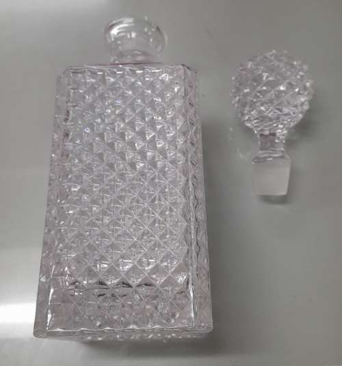 Vintage 1970-1980s Diamond-Cut Crystal Glass Alcohol Decanter