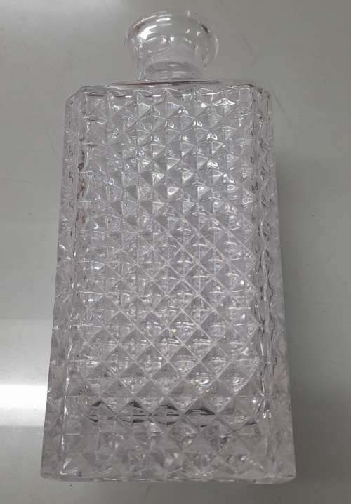 Vintage 1970-1980s Diamond-Cut Crystal Glass Alcohol Decanter