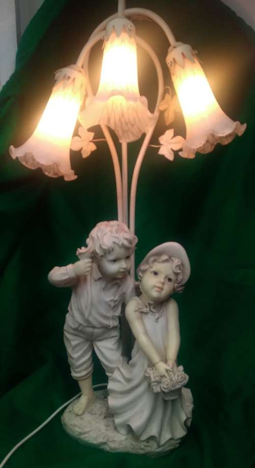 Vintage Lamp Angelica Collection - Ceramic Figurine Table Lamp, Boy and Girl - quite large