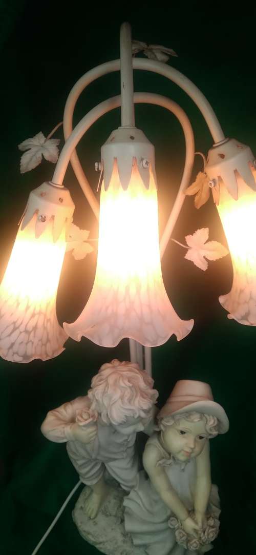 Vintage Lamp Angelica Collection - Ceramic Figurine Table Lamp, Boy and Girl - quite large