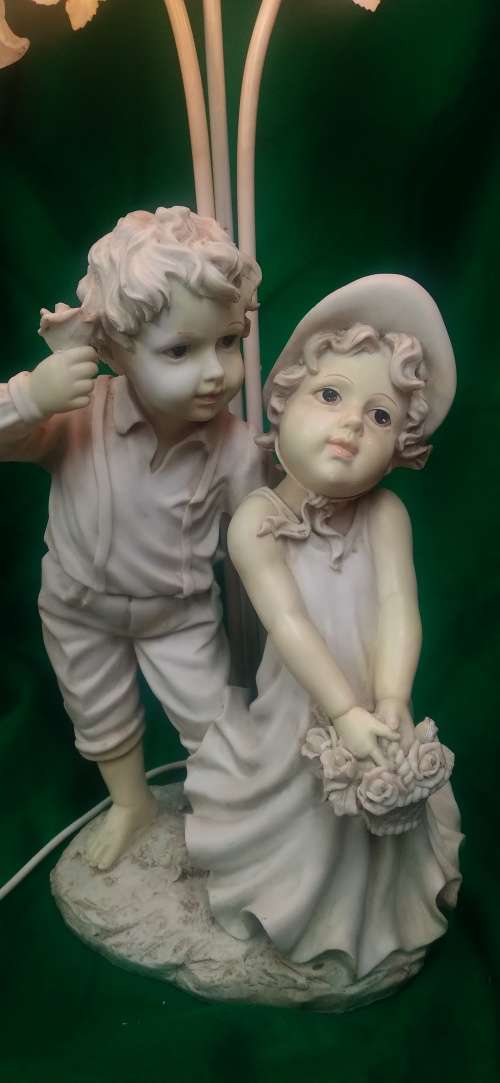 Vintage Lamp Angelica Collection - Ceramic Figurine Table Lamp, Boy and Girl - quite large