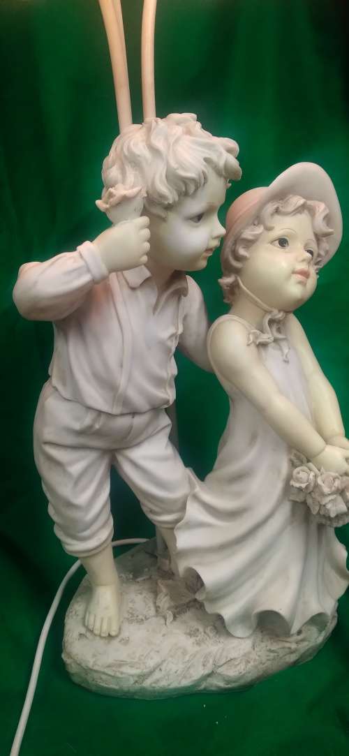 Vintage Lamp Angelica Collection - Ceramic Figurine Table Lamp, Boy and Girl - quite large