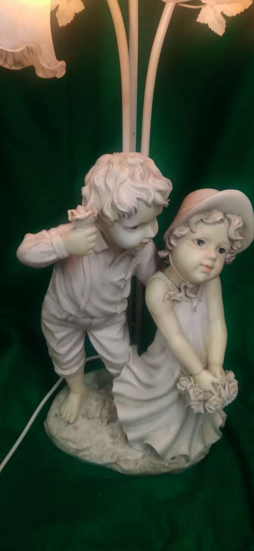 Vintage Lamp Angelica Collection - Ceramic Figurine Table Lamp, Boy and Girl - quite large
