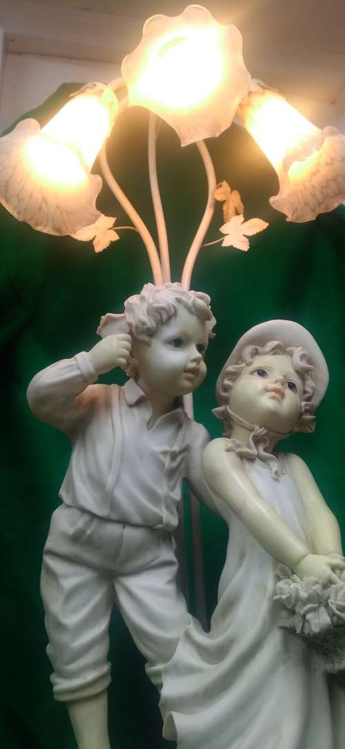 Vintage Lamp Angelica Collection - Ceramic Figurine Table Lamp, Boy and Girl - quite large