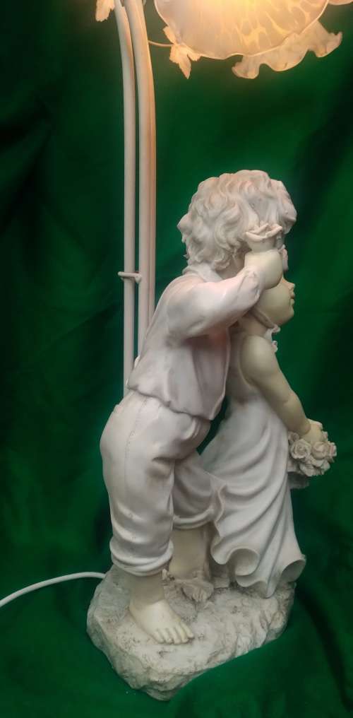 Vintage Lamp Angelica Collection - Ceramic Figurine Table Lamp, Boy and Girl - quite large
