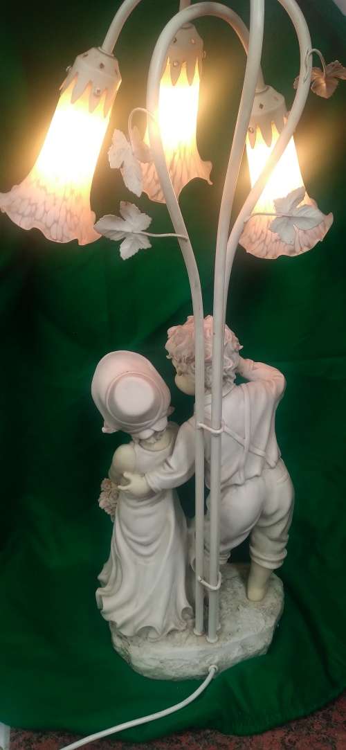 Vintage Lamp Angelica Collection - Ceramic Figurine Table Lamp, Boy and Girl - quite large