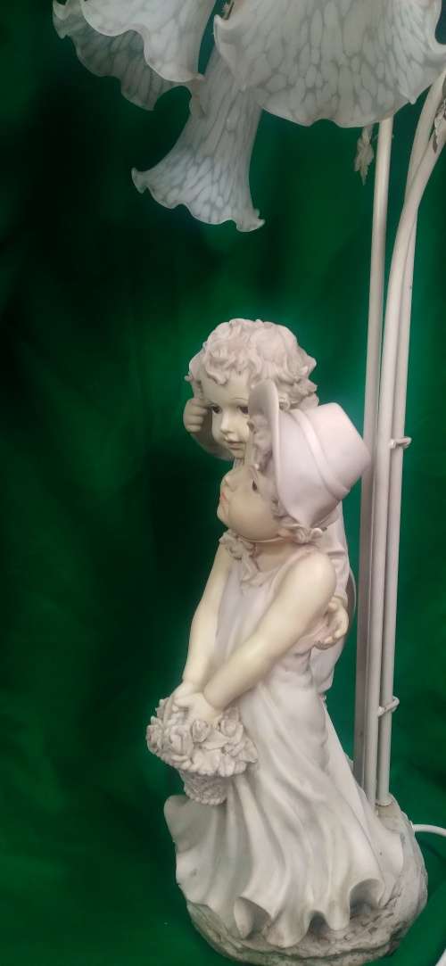 Vintage Lamp Angelica Collection - Ceramic Figurine Table Lamp, Boy and Girl - quite large