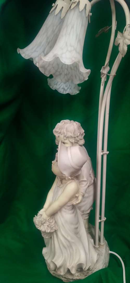 Vintage Lamp Angelica Collection - Ceramic Figurine Table Lamp, Boy and Girl - quite large