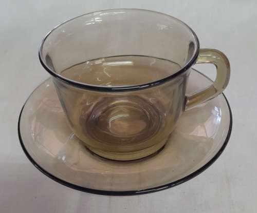 Arcoroc France Smokey Glass Demitasse Cup And Saucer Set Of 4