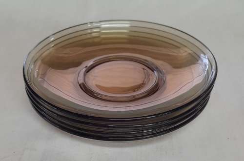 Arcoroc France Smokey Glass Demitasse Cup And Saucer Set Of 4