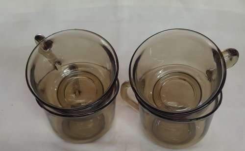 Arcoroc France Smokey Glass Demitasse Cup And Saucer Set Of 4