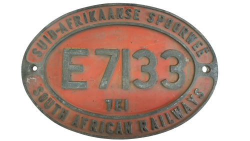 South African railways E7133 7E1 Locomotive Aluminium badge - large