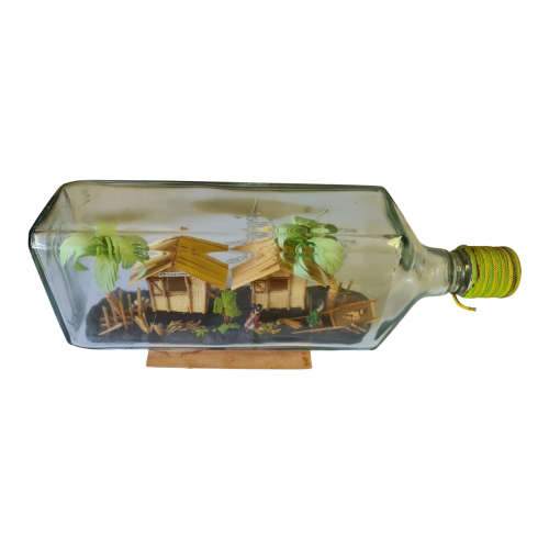 Vintage Bottle Whimsy, Philippine Souvenir, Folk Art Diorama in a Bottle